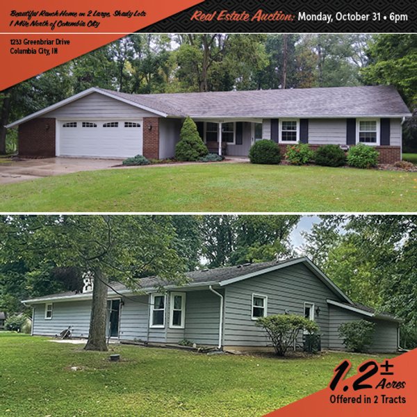 **UPDATED**REAL ESTATE AUCTION 1.2+/- ACRES OFFERED IN 1 TRACT IN WHITLEY COUNTY, INDIANA