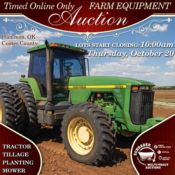 TIMED ONLINE ONLY FARM EQUIPMENT AUCTION IN CUSTER COUNTY, OKLAHOMA