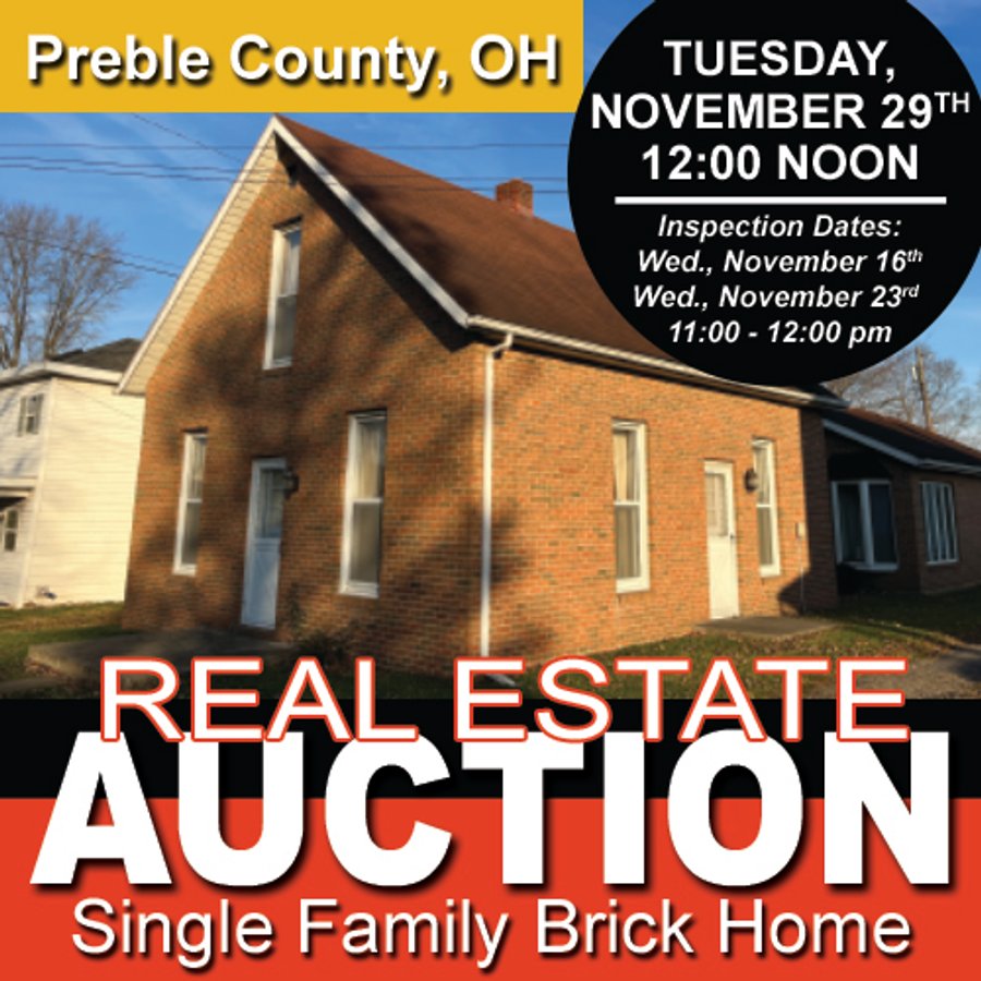 REAL ESTATE AUCTION SINGLE FAMILY BRICK HOME - NEW PARIS, OHIO (PREBLE COUNTY)
