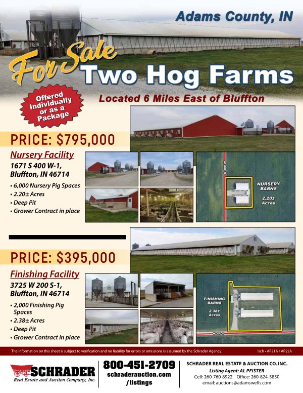 Listing brochure cover - HOG FARM FOR SALE - NURSERY FACILITY - ADAMS COUNTY, IN