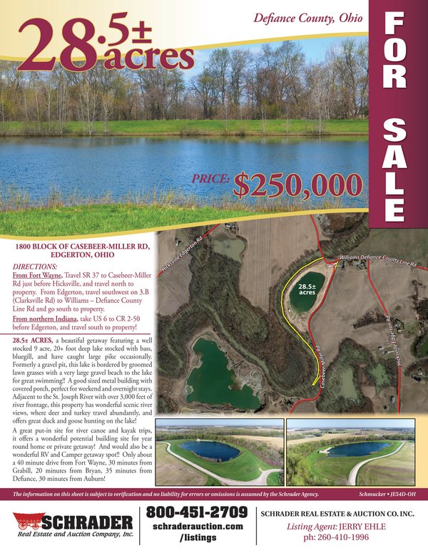 Listing brochure cover - 28.5+/- Acres with 9+/- acre Lake, Woods, Possible Building Sites