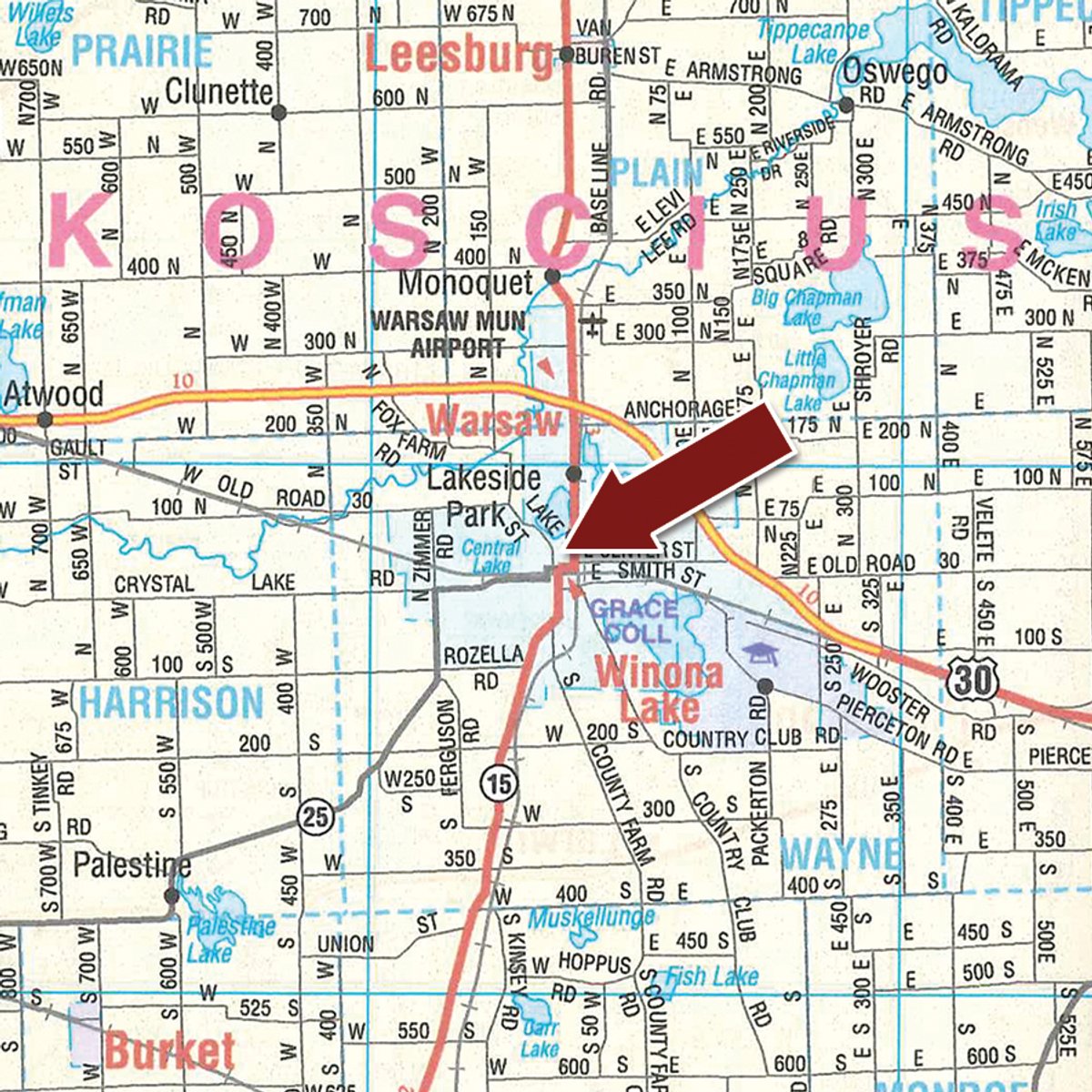 Area map - **UPDATED** TIMED ONLINE ONLY REAL ESTATE AUCTION - COMMERCIAL BLDG IN 1 TRACT IN KOSCIUSKO COUNTY, INDIANA