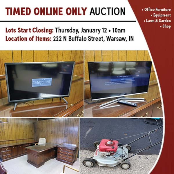 TIMED ONLINE ONLY PERSONAL PROPERTY AUCTION IN KOSCIUSKO COUNTY, INDIANA