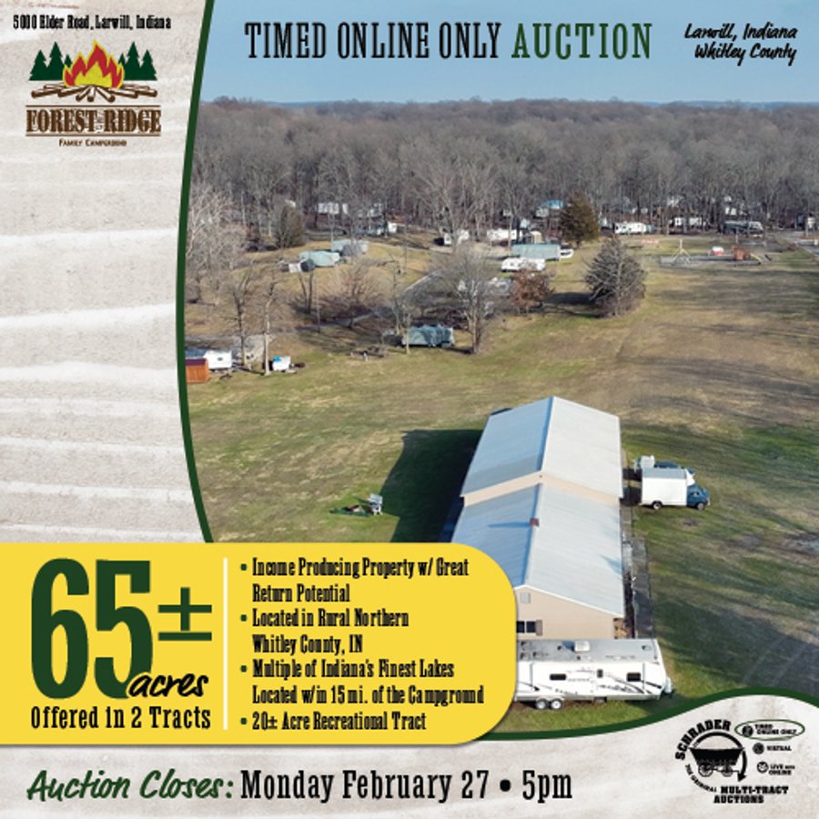 TIMED ONLINE ONLY AUCTION - 65+/- ACRES OFFERED IN 2 TRACTS IN WHITLEY COUNTY, INDIANA