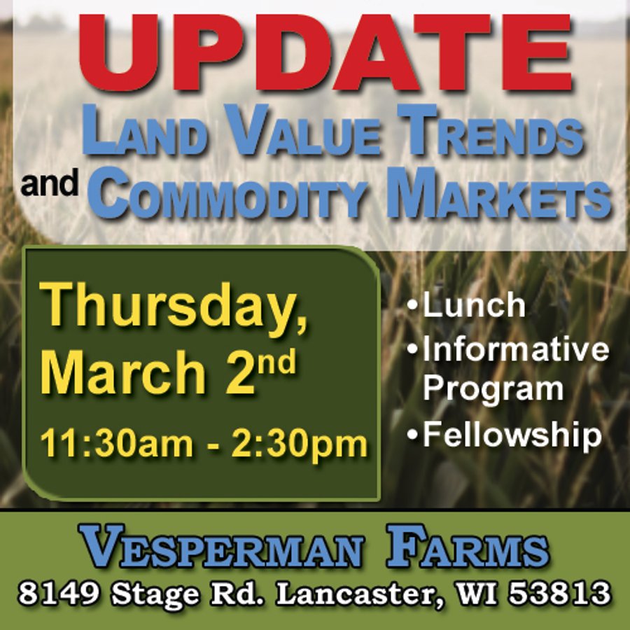 LAND VALUE TRENDS AND COMMODITY MARKETS UPDATE SEMINAR IN LANCASTER, WISCONSIN