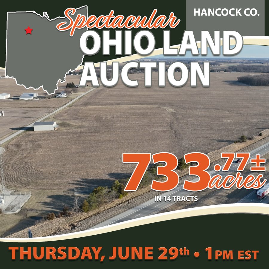 SPECTACULAR LAND AUCTION 733.77+/- ACRES OFFERED IN 14 TRACTS IN HANCOCK COUNTY, OHIO