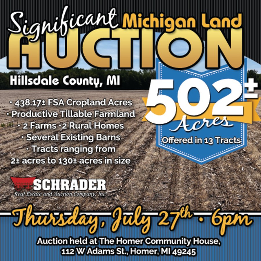 LAND AUCTION - 502+/- ACRES OFFERED IN 13 TRACTS IN HILLSDALE COUNTY, MICHIGAN