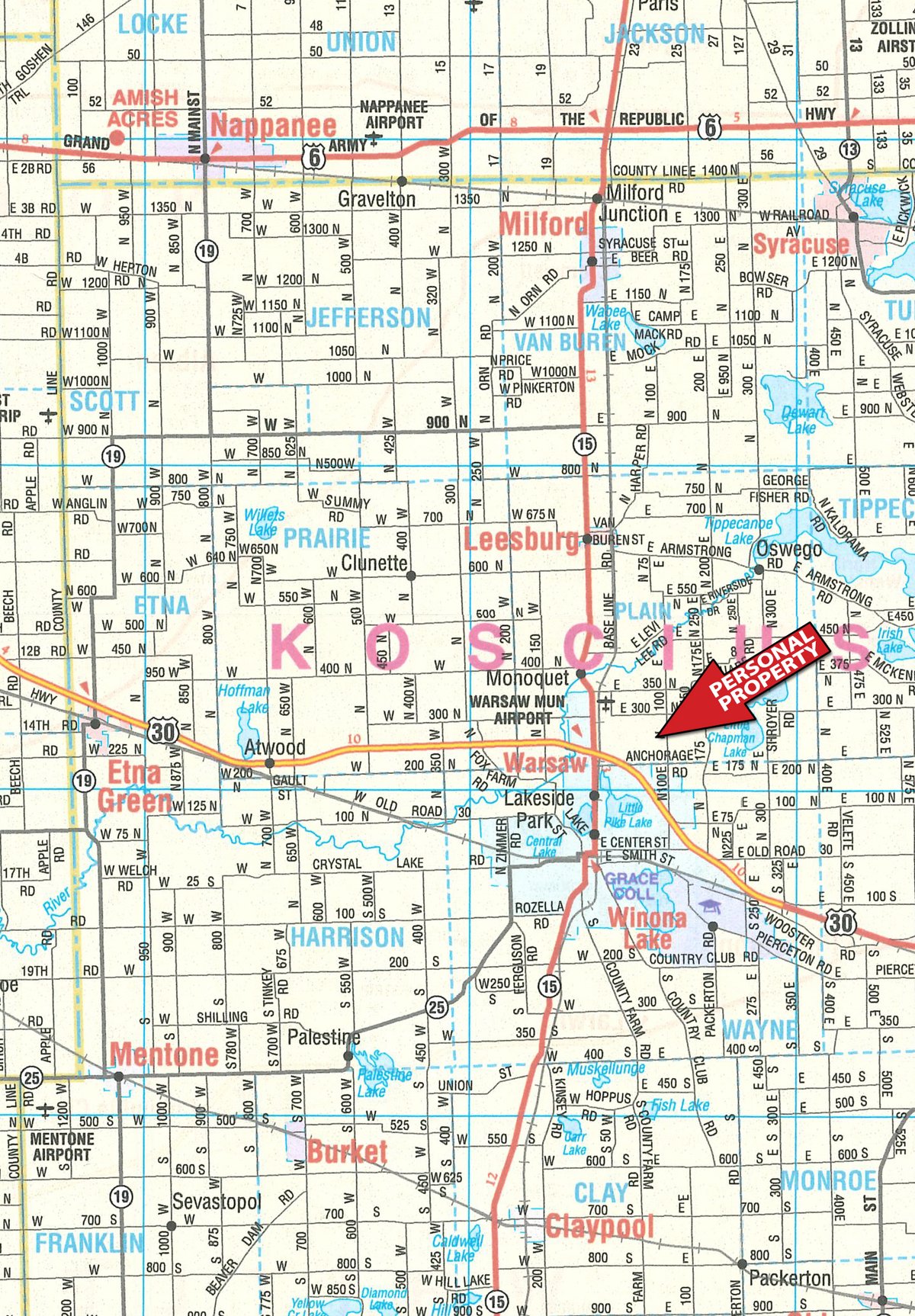 Area map - TIMED ONLINE ONLY PERSONAL PROPERTY AUCTION IN KOSCIUSKO COUNTY, INDIANA