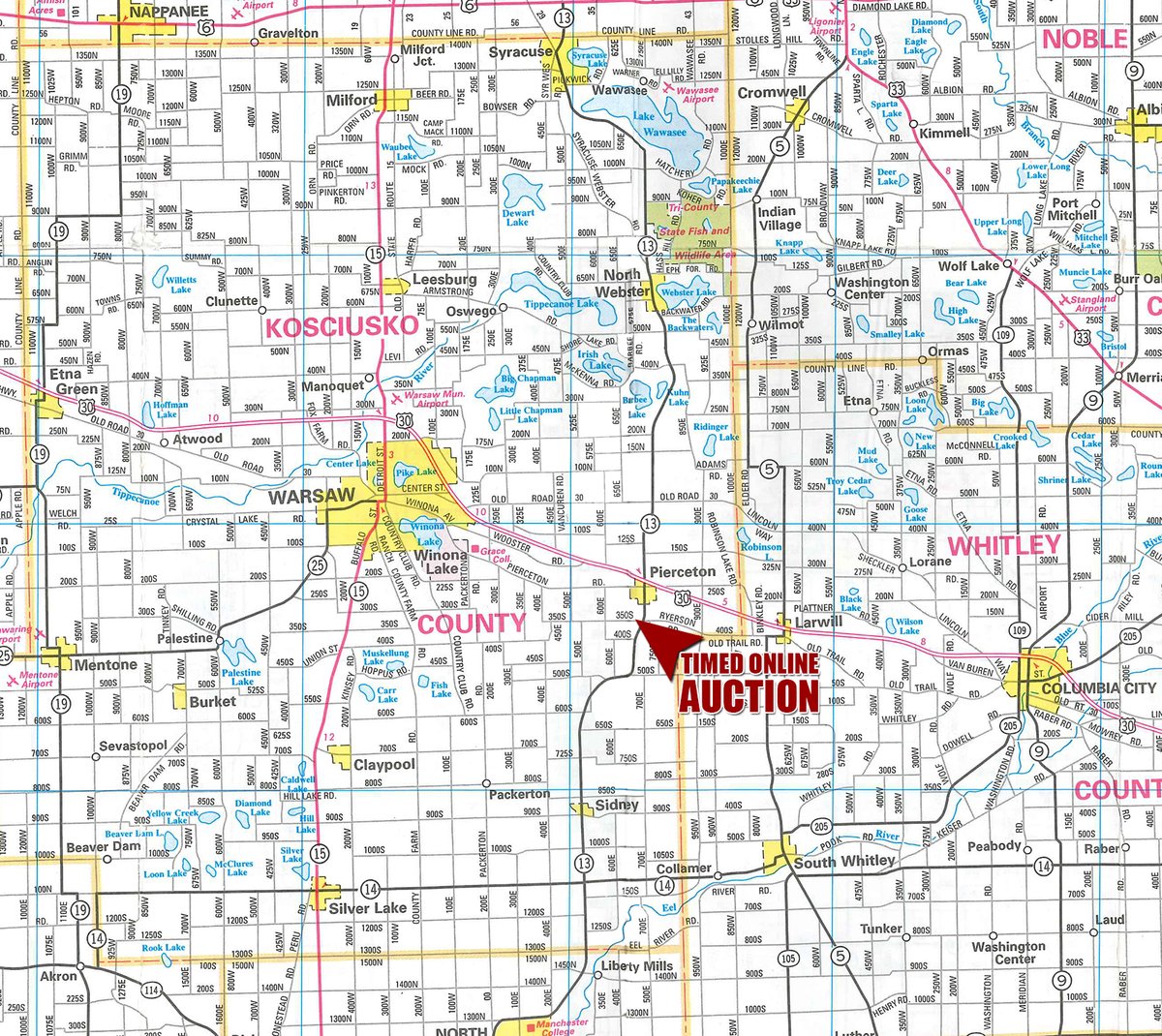 Area map - TIMED ONLINE ONLY PERSONAL PROPERTY AUCTION IN KOSCIUSKO COUNTY, INDIANA
