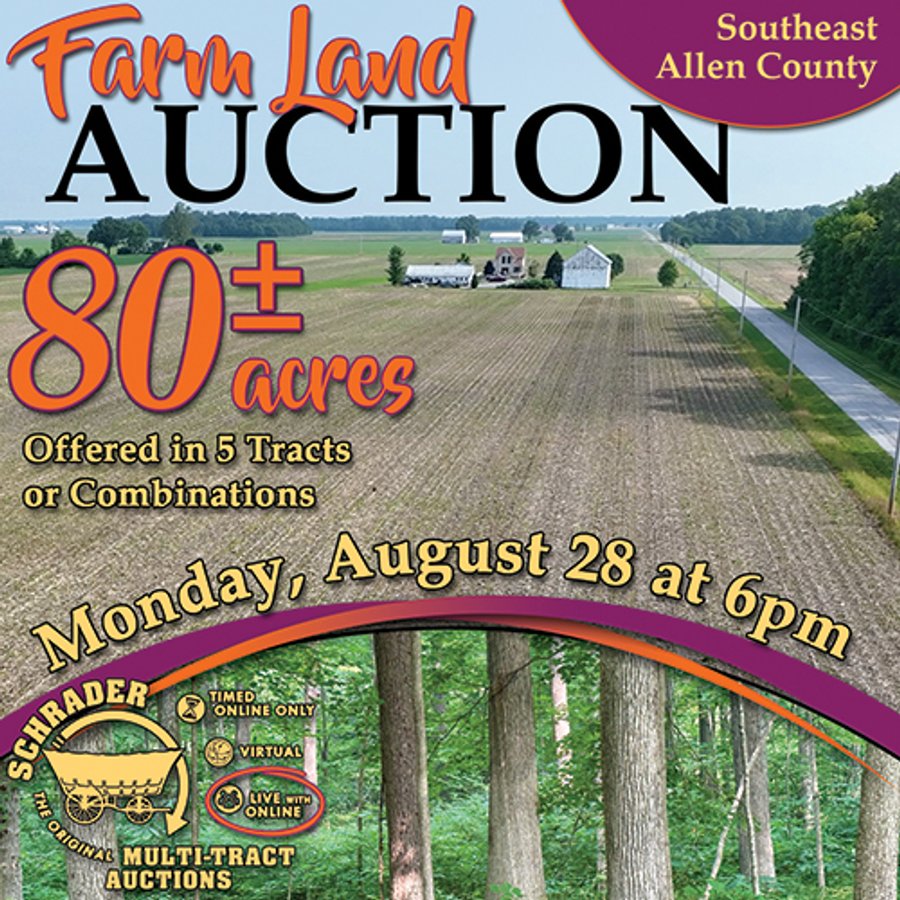 FARM LAND AUCTION 80+/- ACRES OFFERED IN 5 TRACTS IN ALLEN COUNTY, INDIANA