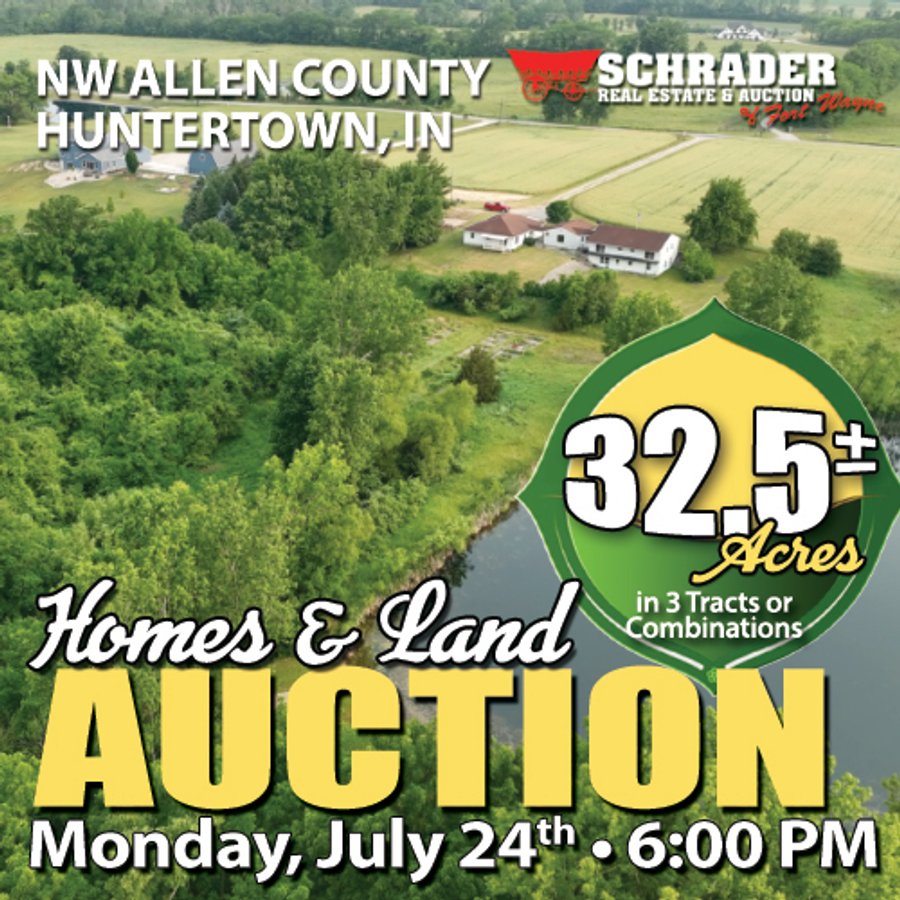 HOMES & LAND AUCTION - 32.5+/- ACRES OFFERED IN 3 TRACTS IN ALLEN COUNTY, INDIANA
