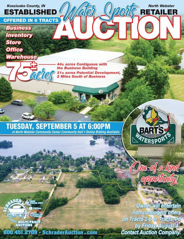 Sold: ESTABLISHED RETAILER WATER SPORTS AUCTION - 75+/- ACRES OFFERED IN 6 TRACTS IN KOSCIUSKO COUNTY, INDIANA - 7581 E 800 N, North Webster, IN 46555 - Kosciusko County, IN