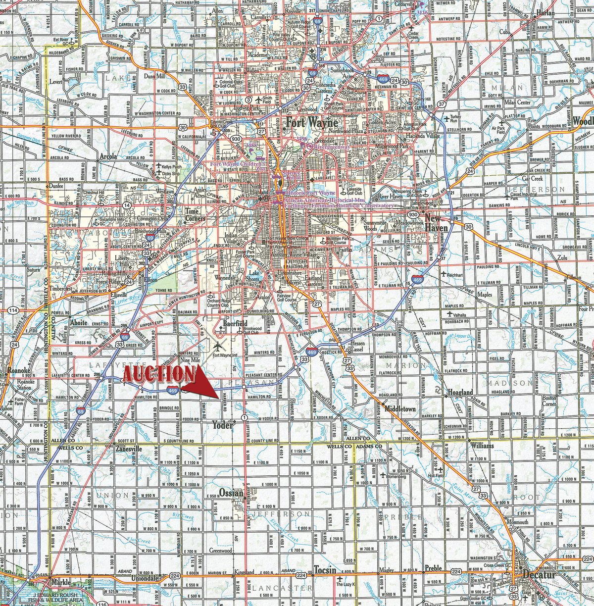 Area map - RETIREMENT FARM EQUIPMENT AUCTION IN ALLEN COUNTY, INDIANA