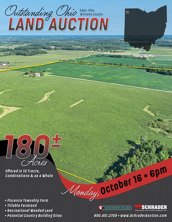 Sold: LAND AUCTION - 180+/- ACRES OFFERED IN 10 TRACT IN WILLIAMS COUNTY, OHIO - 2114 County Road L, Edon, OH 43518 - Williams County, OH