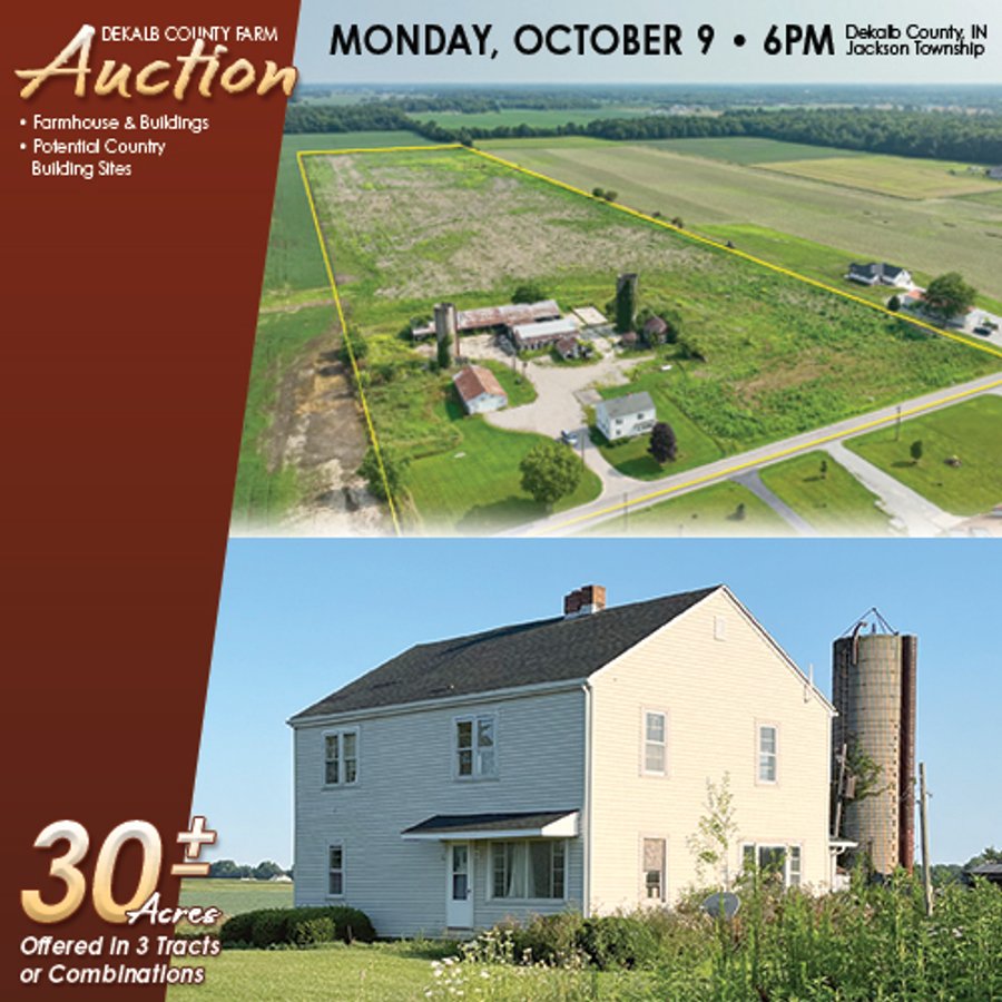 FARM AUCTION 30+/- ACRES OFFERED IN 3 TRACTS IN DEKALB COUNTY, INDIANA