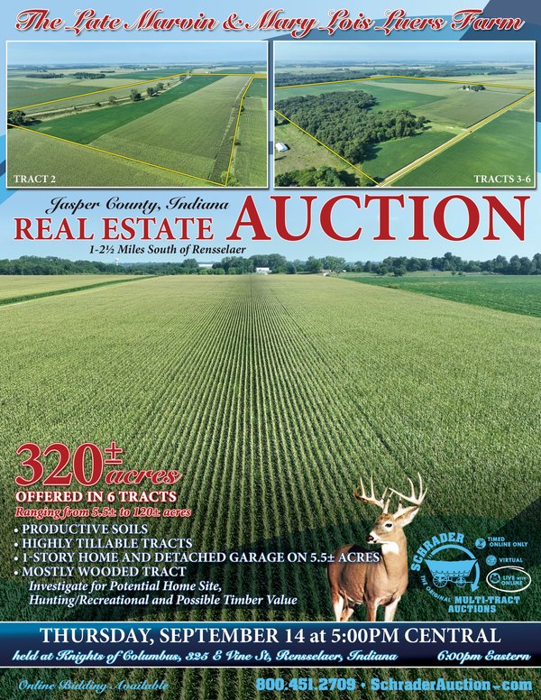 Sold: REAL ESTATE AUCTION 320+/- ACRES OFFERED IN 6 TRACTS IN JASPER COUNTY, INDIANA - 4713 W 900 S, Rensselaer, IN 47978 - Jasper County, IN