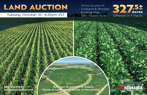 Sold: LAND AUCTION - 327.5+/- ACRES OFFERED IN 7 TRACTS IN WHITE COUNTY, INDIANA - Brookston & Delphi, IN - White County, IN