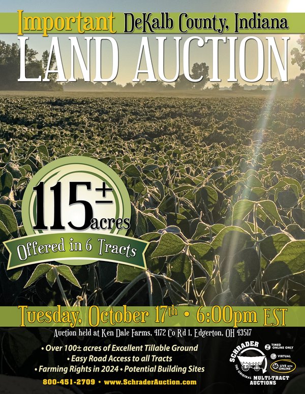 Sold: LAND AUCTION - 115+/- ACRES OFFERED IN 6 TRACTS IN DEKALB COUNTY, INDIANA - Butler, IN - DeKalb County, IN