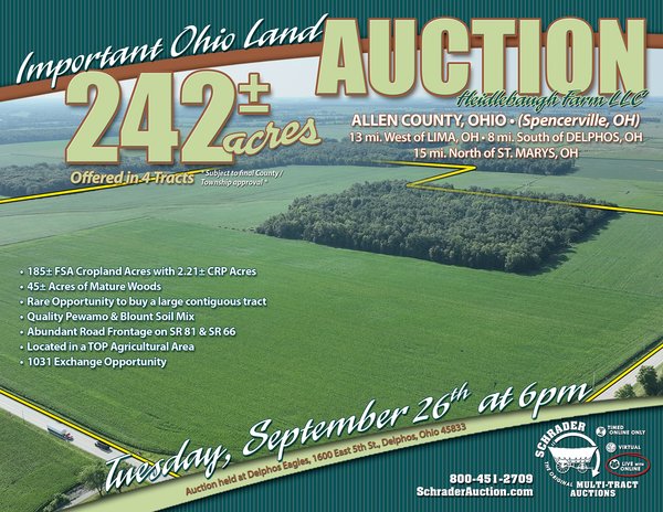 Sold: LAND AUCTION - 242+/- ACRES OFFERED IN 4 TRACTS IN ALLEN COUNTY, OHIO - Spencerville, OH - Allen County, OH