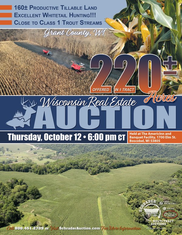 Sold: LAND AUCTION - 220+/- ACRES OFFERED IN 1 TRACT IN GRANT COUNTY, WISCONSIN - 7815 Rosendale Rd., Woodman, WI 53827 - Grant County, WI & 7819 Rosendale Rd., Woodman, WI 53827 - Grant County, WI