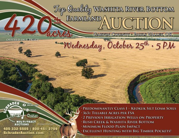 Sold: LAND AUCTION - 420+/- ACRES OFFERED IN 1 TRACT IN GARVIN COUNTY, OKLAHOMA - Pauls Valley, OK - Garvin County, OK