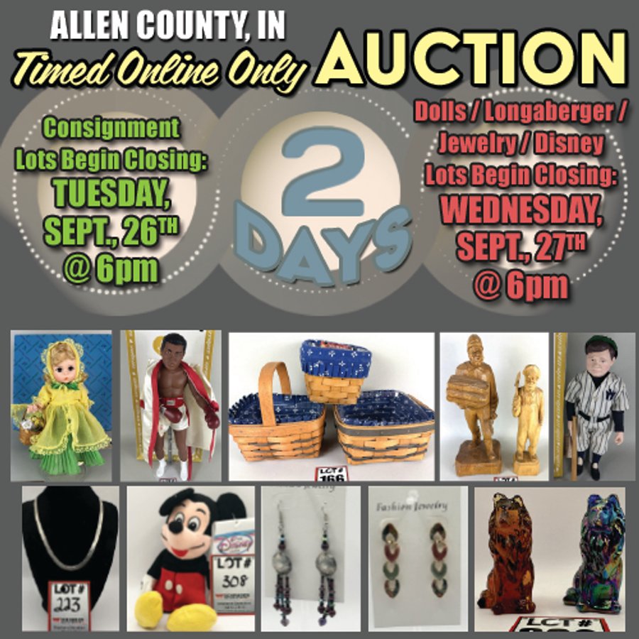 TIMED ONLINE ONLY PERSONAL PROPERTY CONSIGNMENT AUCTION IN ALLEN COUNTY, INDIANA