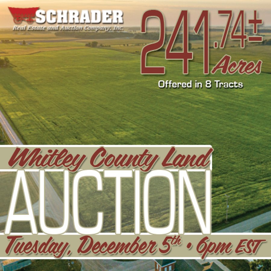 LAND AUCTION - 241.74+/- ACRES OFFERED IN 8 TRACTS IN WHITLEY COUNTY, INDIANA