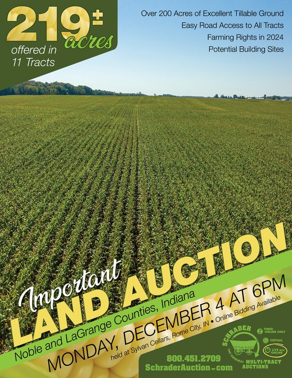 Sold: LAND AUCTION - 219+/- ACRES OFFERED IN 11 TRACTS IN NOBLE & LAGRANGE COUNTIES, INDIANA - Kendallville, IN - Noble County, IN