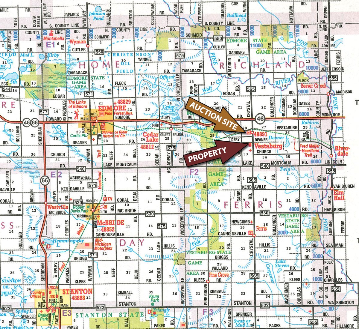 Area map - REAL ESTATE AUCTION - 2 LOTS IN MONTCALM COUNTY, MICHIGAN