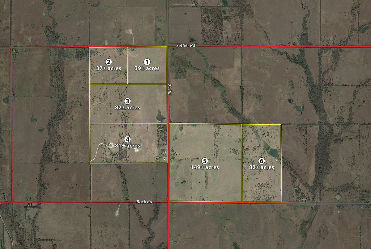 Tract map - Kansas Flint Hills Hunting and Pasture Auction - 470+/- Acres Offered in 6 Tracts in Elk County, Kansas
