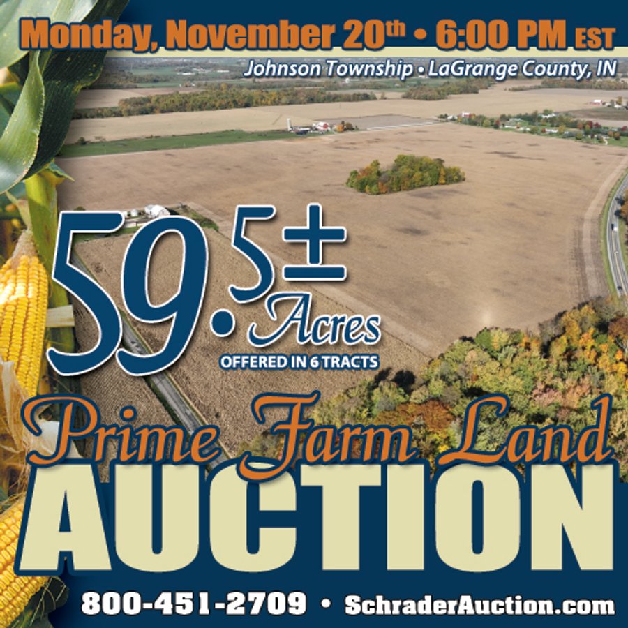 LAND AUCTION - 59.5+/- ACRES OFFERED IN 6 TRACTS IN LAGRANGE COUNTY, INDIANA