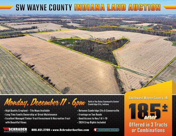 Sold: LAND AUCTION - 185+/- ACRES OFFERED IN 3 TRACTS IN WAYNE COUNTY, INDIANA - 15040 Lindsey Rd, Milton, IN 47357 - Wayne County, IN
