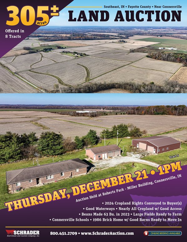 Sold: LAND AUCTION - 305+/- ACRES OFFERED IN 8 TRACTS IN FAYETTE COUNTY, INDIANA - 3323 E Hadler Rd, Connersville, IN 47331 - Fayette County, IN