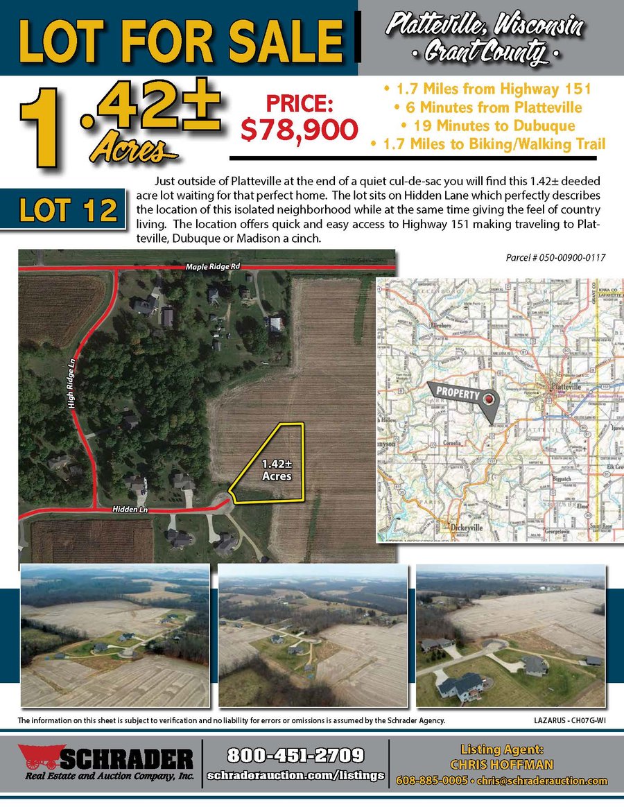 For sale: LOT FOR SALE 1.42+/- ACRES IN PLATTEVILLE, WISCONSIN - Platteville, WI - Grant County, WI