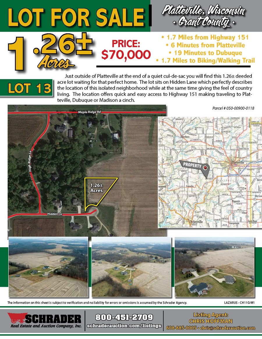For sale: LOT FOR SALE 1.26 +/- ACRES IN PLATTEVILLE, WISCONSIN - Platteville, WI - Grant County, WI