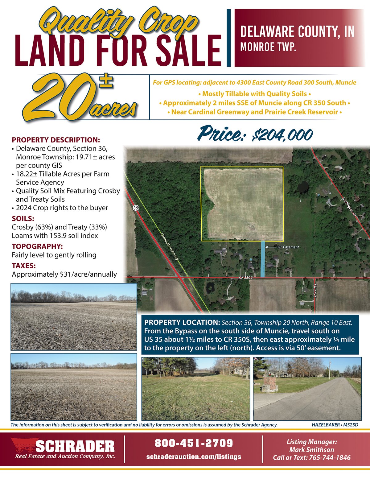 Listing brochure cover - LAND FOR SALE - 20+/- ACRES IN DELAWARE COUNTY, INDIANA