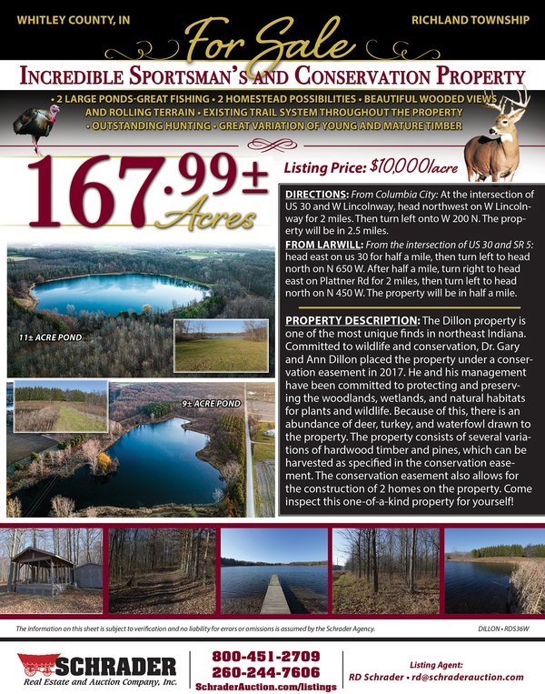 Listing brochure cover - LAND FOR SALE - 167.99+/- ACRES IN WHITLEY COUNTY, INDIANA - POTENTIAL ESTATE SETTING
