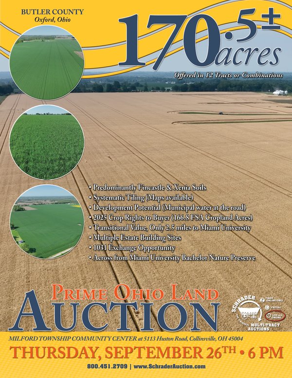 Sold: LAND AUCTION - 170.5+/- ACRES OFFERED IN 12 TRACTS OR COMBINATIONS IN BUTLER COUNTY, OHIO - 4360 Harris Rd, Oxford, OH 45056 - Butler County, OH