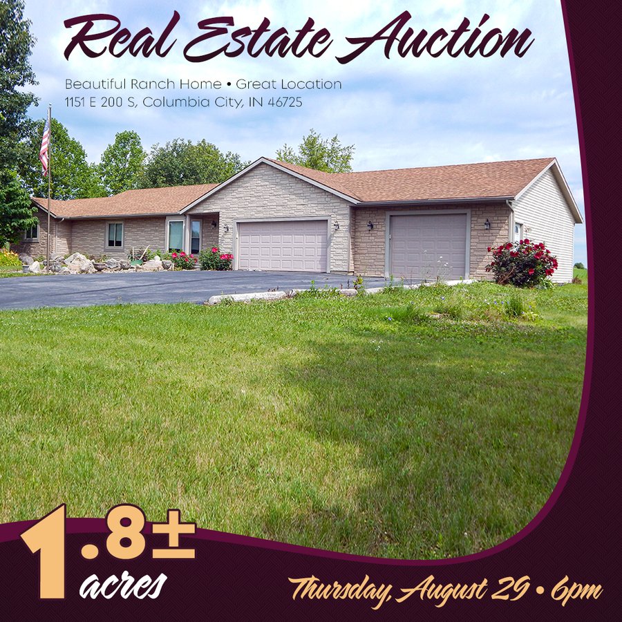 REAL ESTATE AUCTION - 1.8+/- ACRES OFFERED IN 1 TRACT IN WHITLEY COUNTY, INDIANA