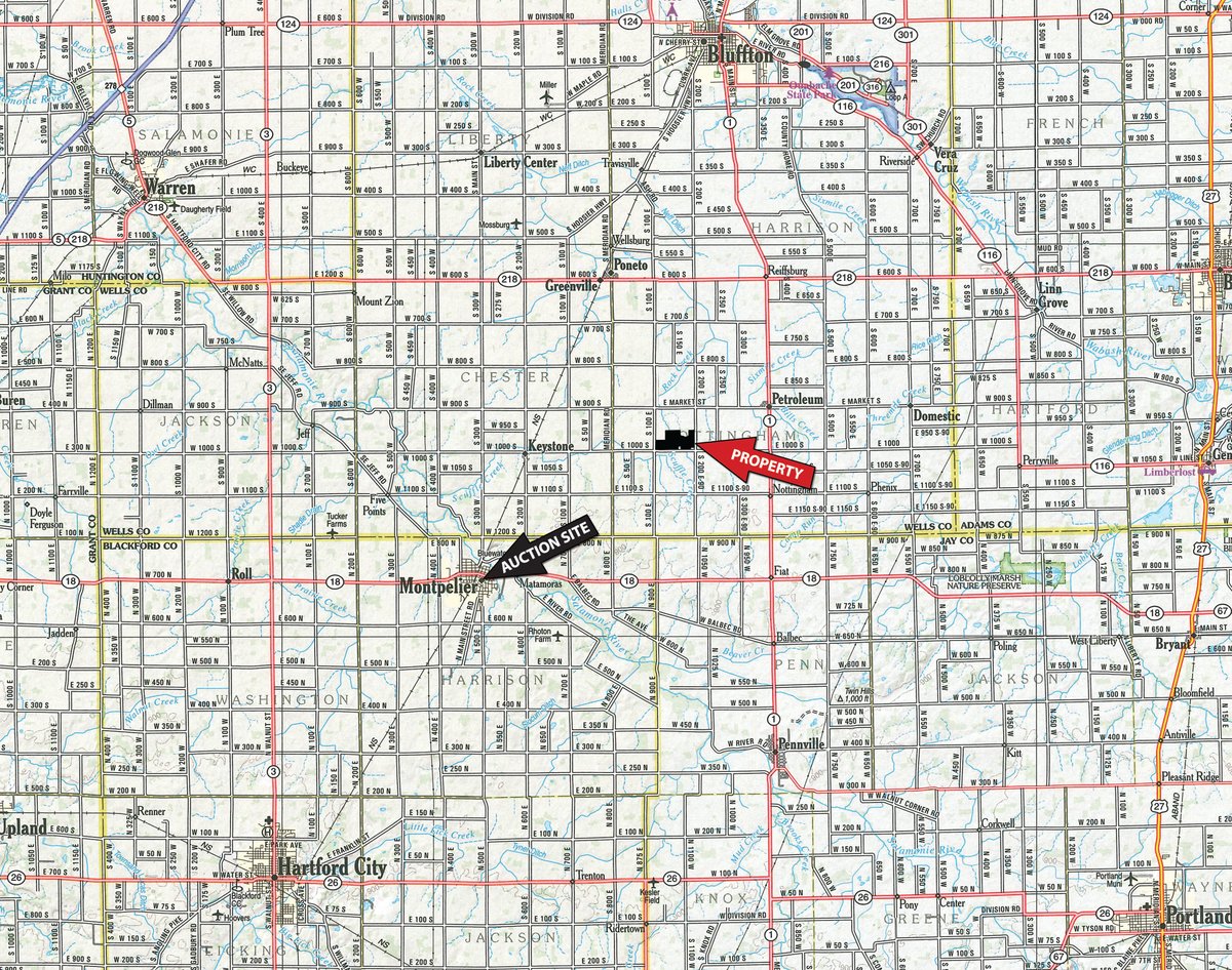 Area map - **CANCELED** LAND AUCTION - 256+/- ACRES OFFERED IN 5 TRACTS IN WELLS COUNTY, INDIANA