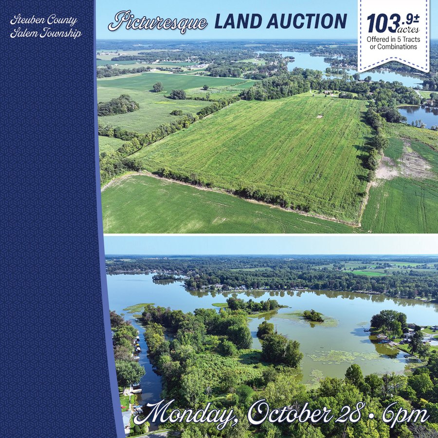LAND AUCTION 103.9+/- ACRES OFFERED IN 5 TRACTS IN STEUBEN COUNTY INDIANA