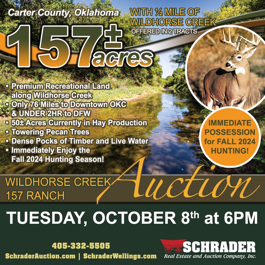 Wildhorse Creek 157 Ranch - IMMEDIATE POSSESSION for FALL 2024 HUNTING! 157+/- Acres with 1/2 Mile of WildHorse Creek - Offered in 2 Tracts IN RATLIFF CITY, OKLAHOMA
