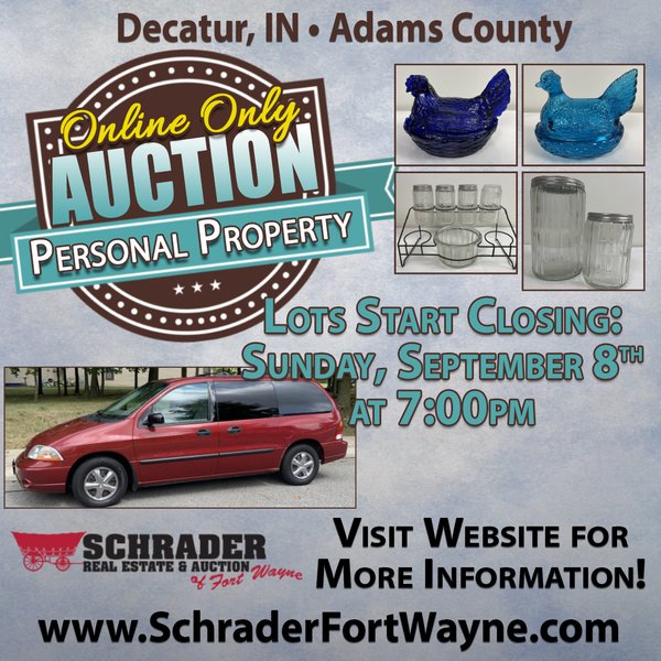 TIMED ONLINE ONLY PERSONAL PROPERTY AUCTION IN ADAMS COUNTY, INDIANA