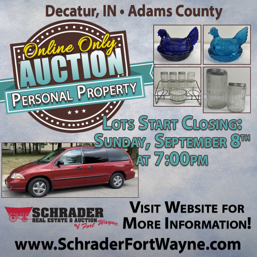 TIMED ONLINE ONLY PERSONAL PROPERTY AUCTION IN ADAMS COUNTY, INDIANA