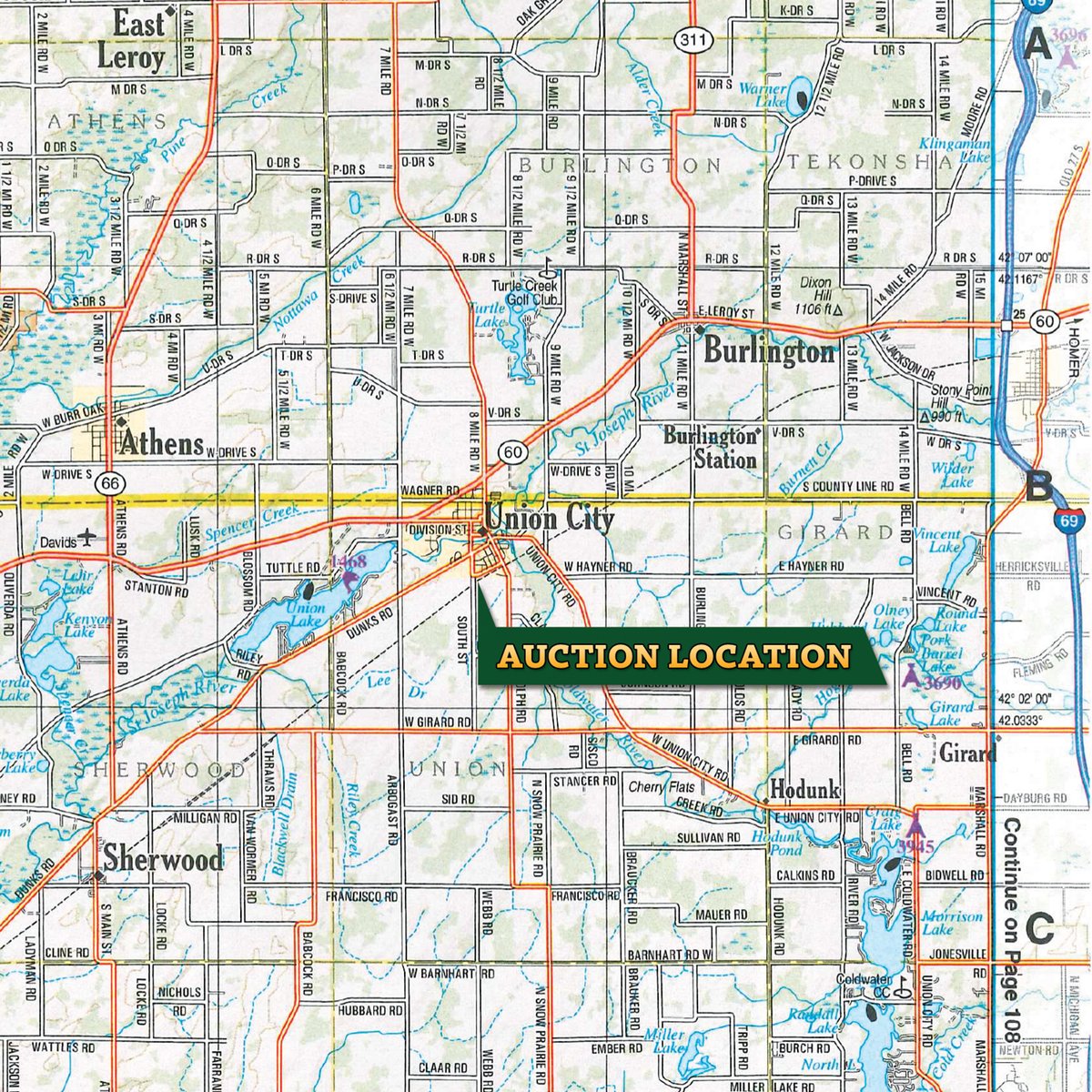 Area map - FARM EQUIPMENT AUCTION IN BRANCH COUNTY, MICHIGAN