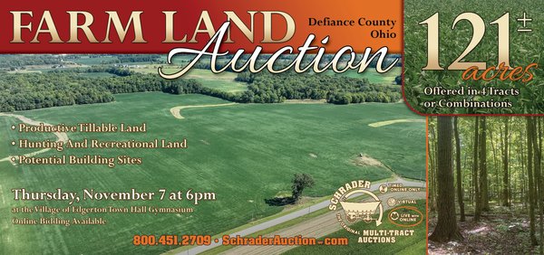 Sold: LAND AUCTION-121+/- ACRES OFFERED IN 4 TRACTS IN DEFIANCE COUNTY OHIO - 4385 Kramer Rd Edgeton, OH 43517-Defiance County Ohio