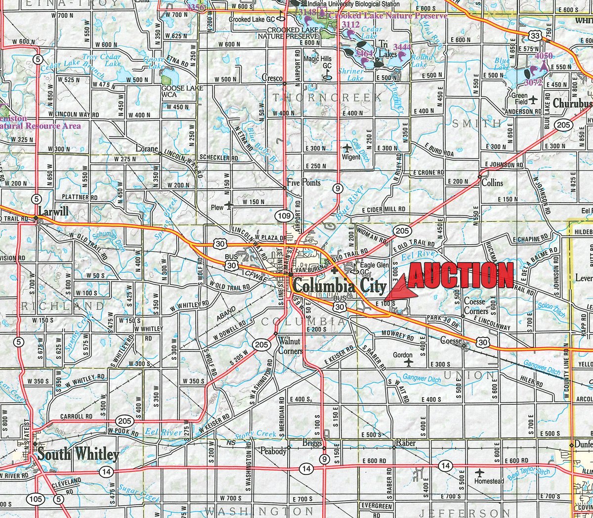 Area map - PERSONAL PROPERTY AUCTION IN WHITLEY COUNTY INDIANA
