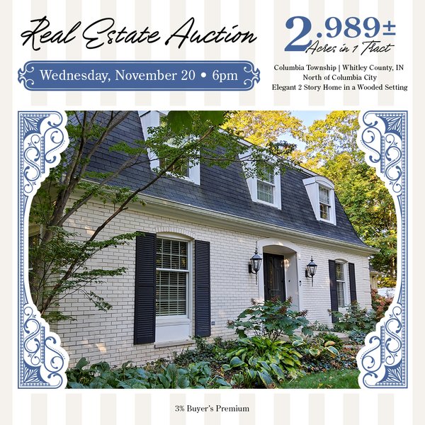 REAL ESTATE AUCTION OFFERED IN 1 TRACT IN WHITLEY COUNTY INDIANA