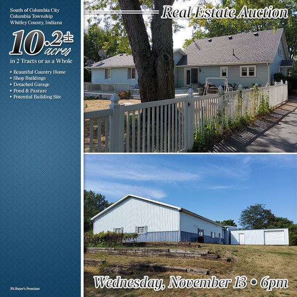 REAL ESTATE AUCTION OFFERED IN 2 TRACTS IN WHITLEY COUNTY INDIANA
