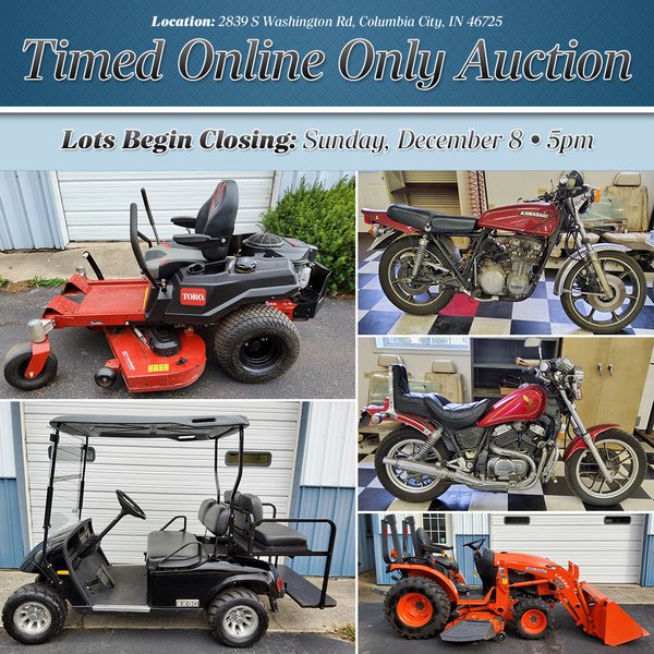 TIMED ONLINE ONLY PERSONAL PROPERTY AUCTION IN WHITLEY COUNTY INDIANA